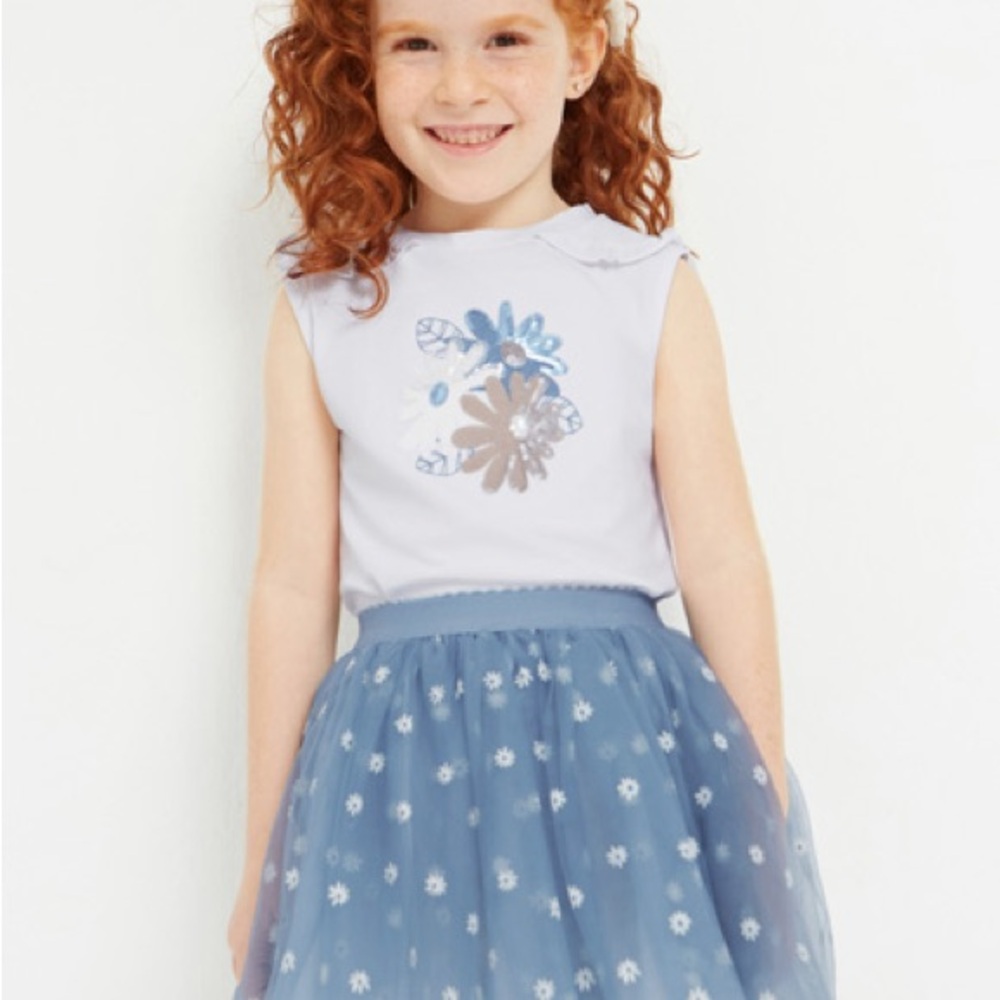 Size 6 Girls Mayoral Floral White and Blue Kids Set